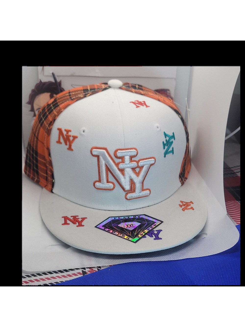 Top Pro NY Plaid Flat Cap Men White Orange Multicolor XXL Flat Brim Casual